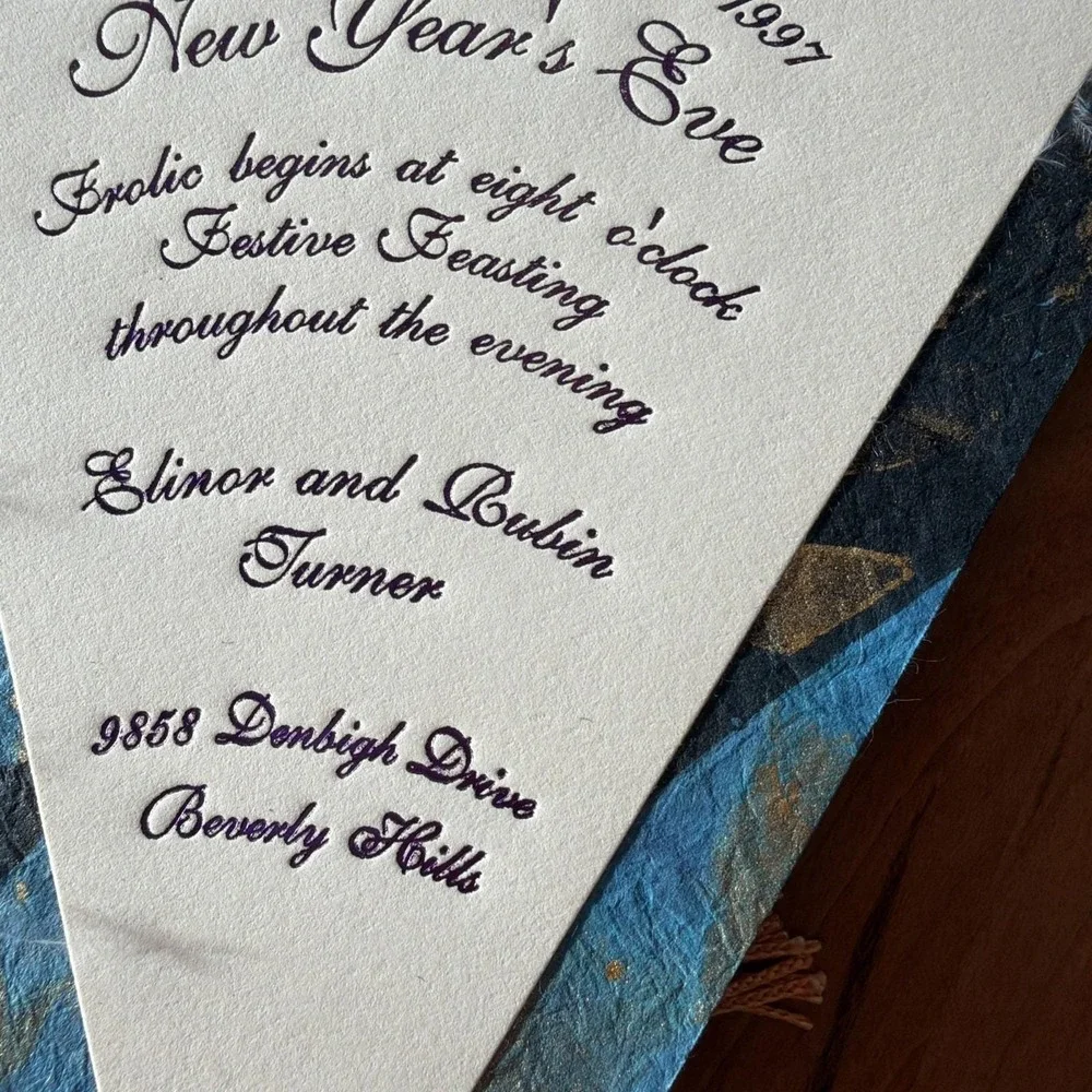 Vtg 1997 Peacock Feather Fan New Year's Eve Invitation Beverly Hills Y2K Rare